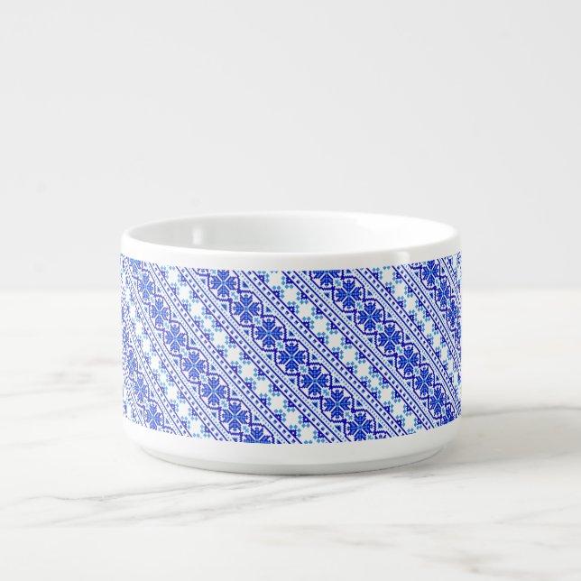 Cute white blue decorative ukrainian stripes bowl (Center)