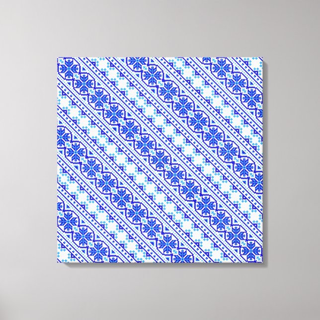 Cute white blue decorative ukrainian stripes canvas print (Front)