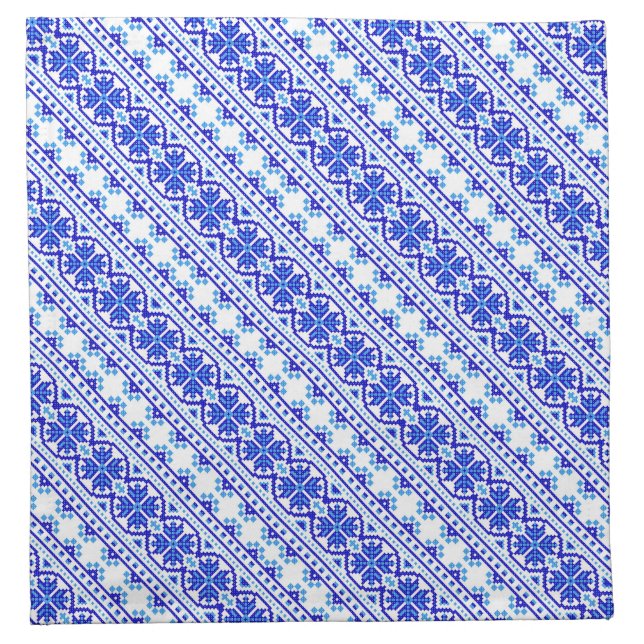 Cute white blue decorative ukrainian stripes cloth napkin (Front)