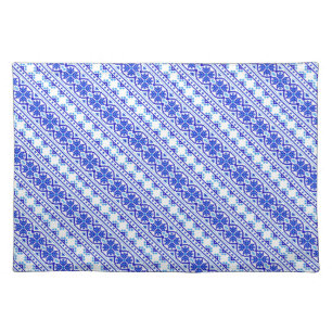 Cute white blue decorative ukrainian stripes cloth placemat