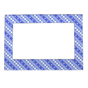 Cute white blue decorative ukrainian stripes magnetic frame