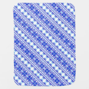 Cute white blue decorative ukrainian stripes swaddle blanket
