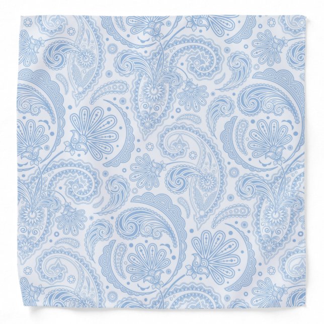 Cute white blue paisley pattern bandana (Front)