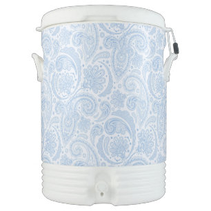 Cute white blue paisley pattern beverage cooler