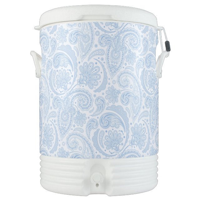 Cute white blue paisley pattern beverage cooler (Front)