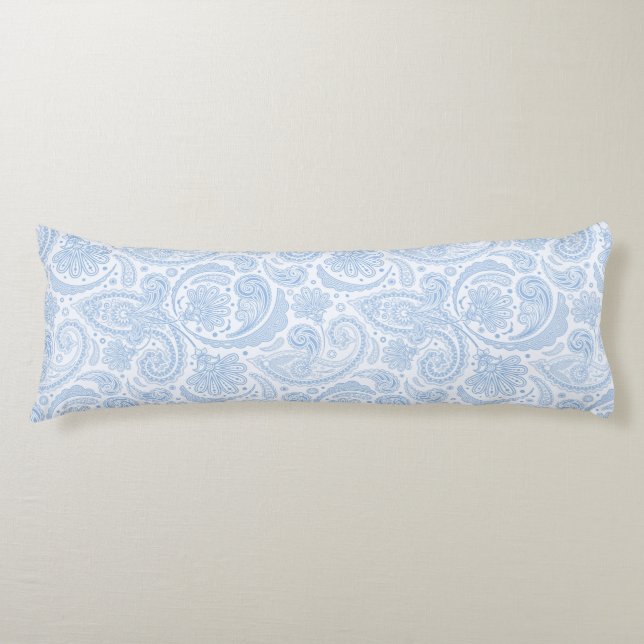 Cute white blue paisley pattern body pillow (Front)