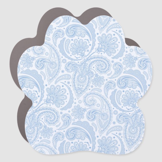 Cute white blue paisley pattern car magnet (Front)