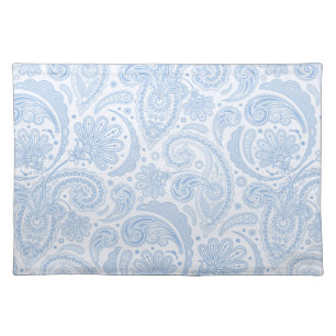 Cute white blue paisley pattern cloth placemat