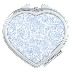 Cute white blue paisley pattern compact mirror
