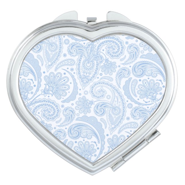 Cute white blue paisley pattern compact mirror (Front)