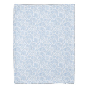 Cute white blue paisley pattern duvet cover