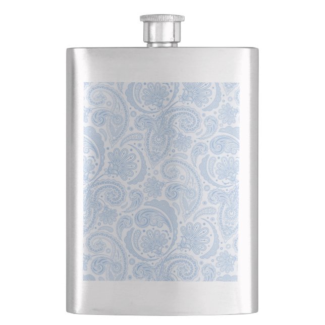 Cute white blue paisley pattern flask (Front)
