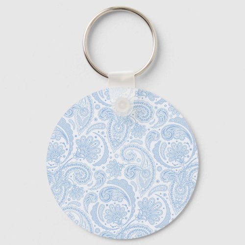 Cute white blue paisley pattern keychain