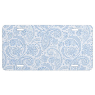 Cute white blue paisley pattern license plate