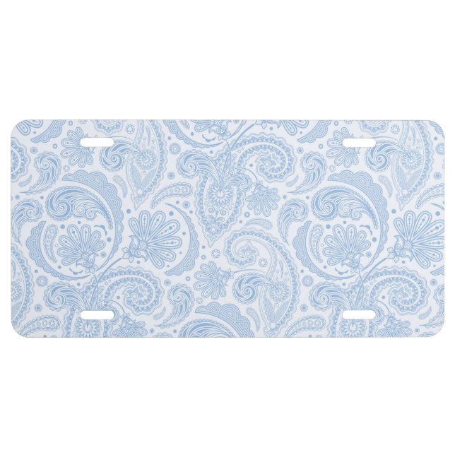 Cute white blue paisley pattern license plate (Front)
