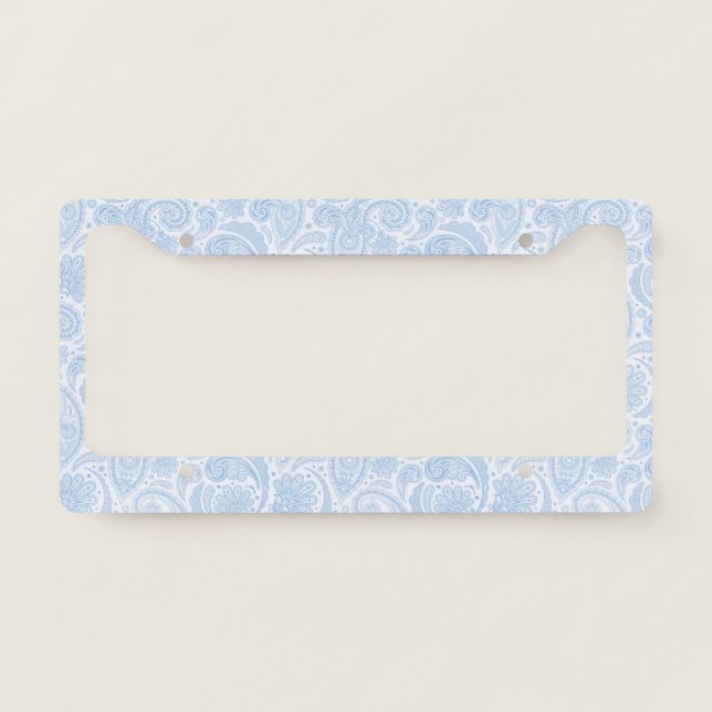 Cute white blue paisley pattern license plate frame (Front)