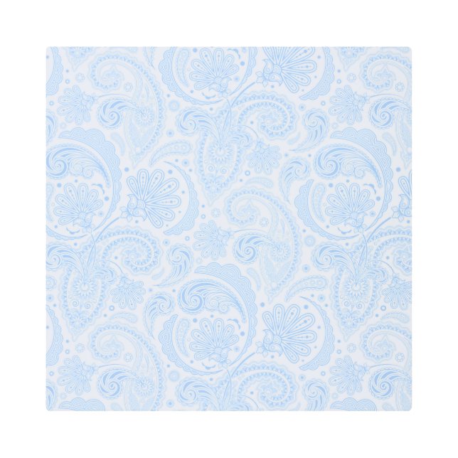 Cute white blue paisley pattern metal print (Front)