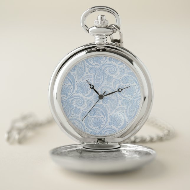Cute white blue paisley pattern pocket watch (Inside)