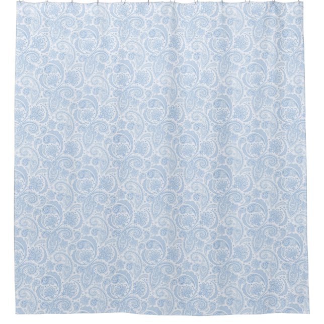 Cute white blue paisley pattern shower curtain (Front)