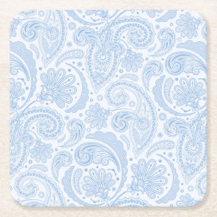 Cute white blue paisley pattern square paper coaster