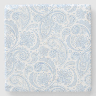 Cute white blue paisley pattern stone coaster