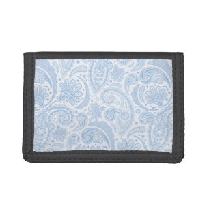 Cute white blue paisley pattern tri-fold wallet