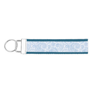 Cute white blue paisley pattern wrist keychain