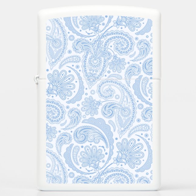 Cute white blue paisley pattern zippo lighter (Front)
