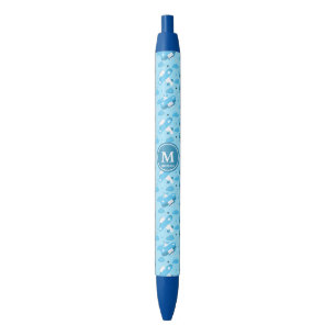 Cute White & Blue Planes and Clouds Kids Monogram Pen