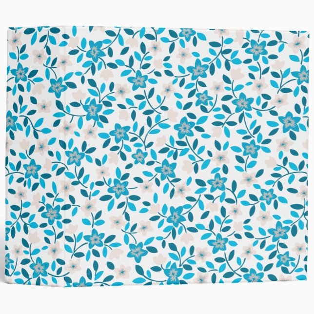 Cute white blue seamless spring flowers patterns binder (Front/Spine)