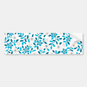 Cute white blue seamless spring flowers patterns bumper sticker