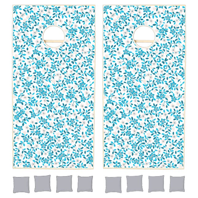 Cute white blue seamless spring flowers patterns C Cornhole Set (Set)