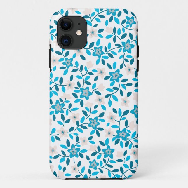 Cute white blue seamless spring flowers patterns Case-Mate iPhone case (Back)