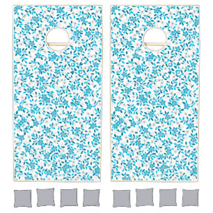 Cute white blue seamless spring flowers patterns cornhole set