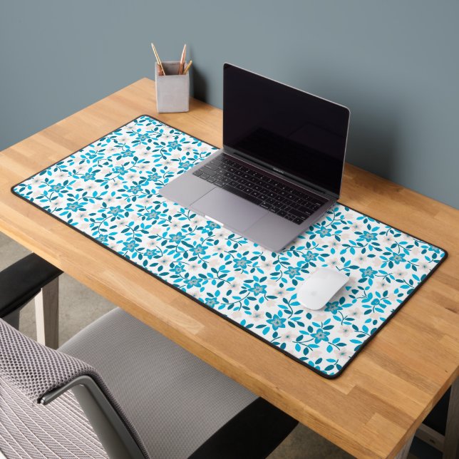 Cute white blue seamless spring flowers patterns  desk mat (Office 2)