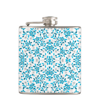 Cute white blue seamless spring flowers patterns flask