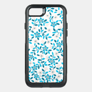 Cute white blue seamless spring flowers patterns OtterBox commuter iPhone SE/8/7 case