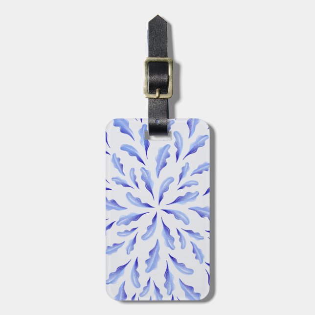 cute white blue simple leaves flowers  luggage tag (Front Vertical)