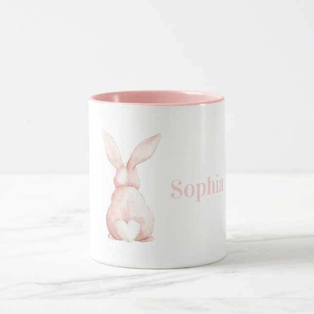 Cute White Blush Pink Bunny Heart Tail Mug (Center)