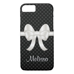 Cute White Bow On Black With Custom Name iPhone 8/7 Case