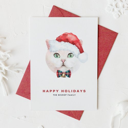Cute White British Shorthair Cat Meowy Christmas Holiday Card