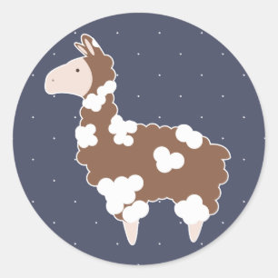 Cute White & Brown Spotted Llama Classic Round Sticker