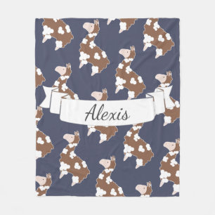 Cute White & Brown Spotted Llamas Custom Name Fleece Blanket