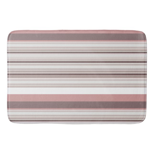 Cute white brown stripes bath mat (Front)