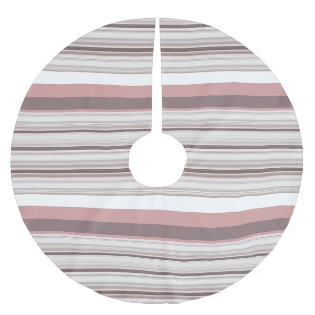 Cute white brown stripes brushed polyester tree skirt (Front)