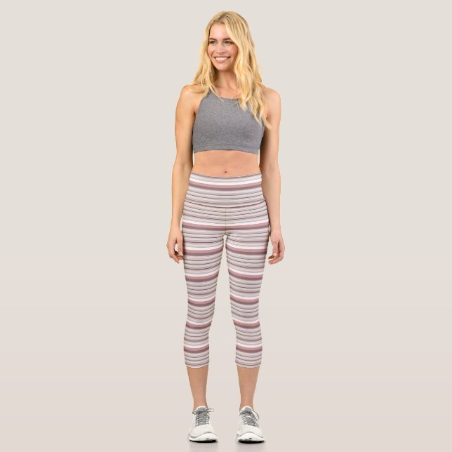 Cute white brown stripes capri leggings (Front)