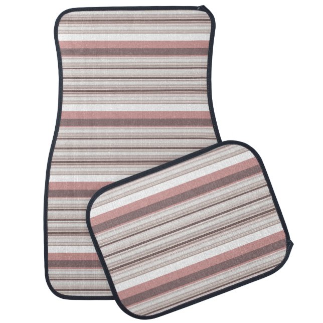 Cute white brown stripes car floor mat (Set)