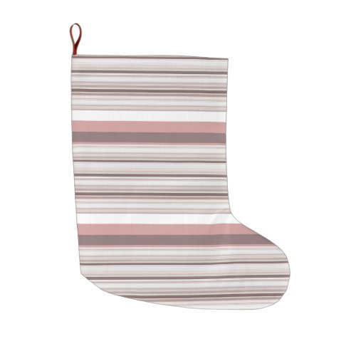 Cute white brown stripes large christmas stocking