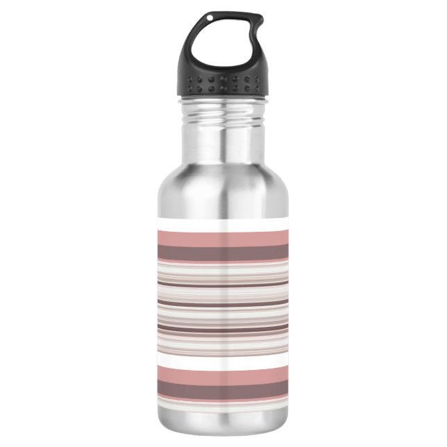 Cute white brown stripes stainless steel water bottle (Front)