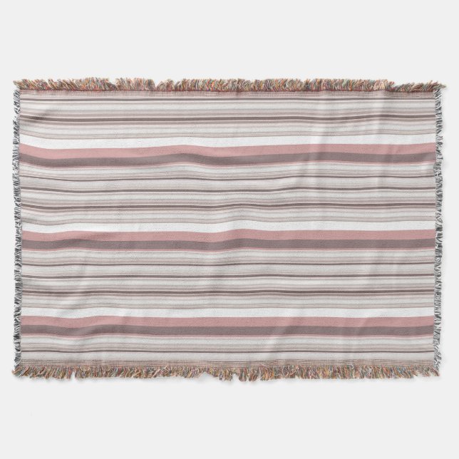 Cute white brown stripes throw blanket (Front)